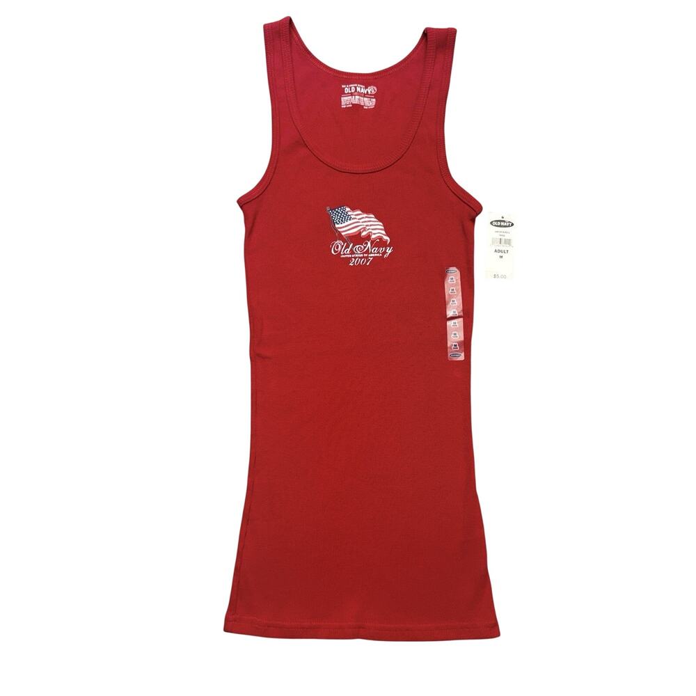 Old Navy 4th Of July Tank Top Vintage 2007 Flag USA Red Ribbed Tank NWT Size M